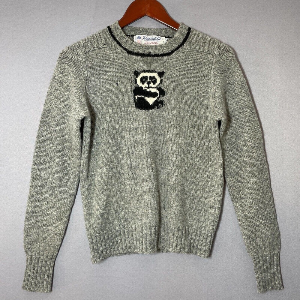 Robert Scott Ltd Sweater Size 34 Pure Shetland Wool Grey Bear Vintage Rare
